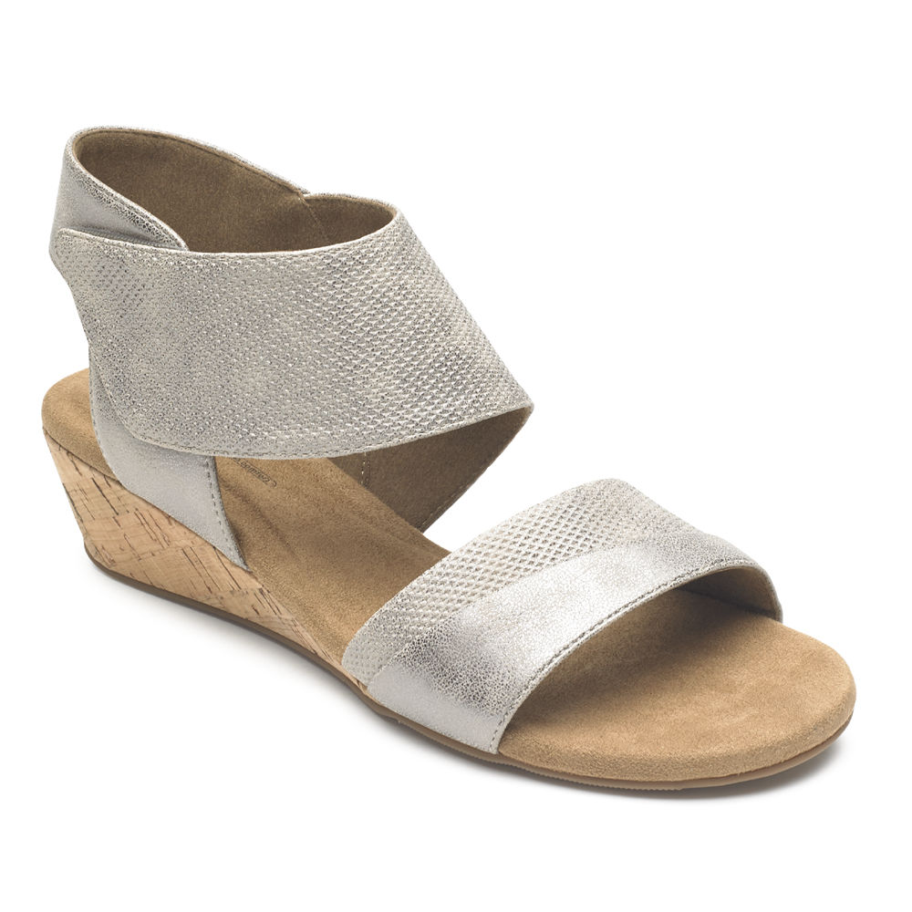 Rockport Sandaler Dame Sølv - Calia Mid Wedge Cuff - SDNL57408